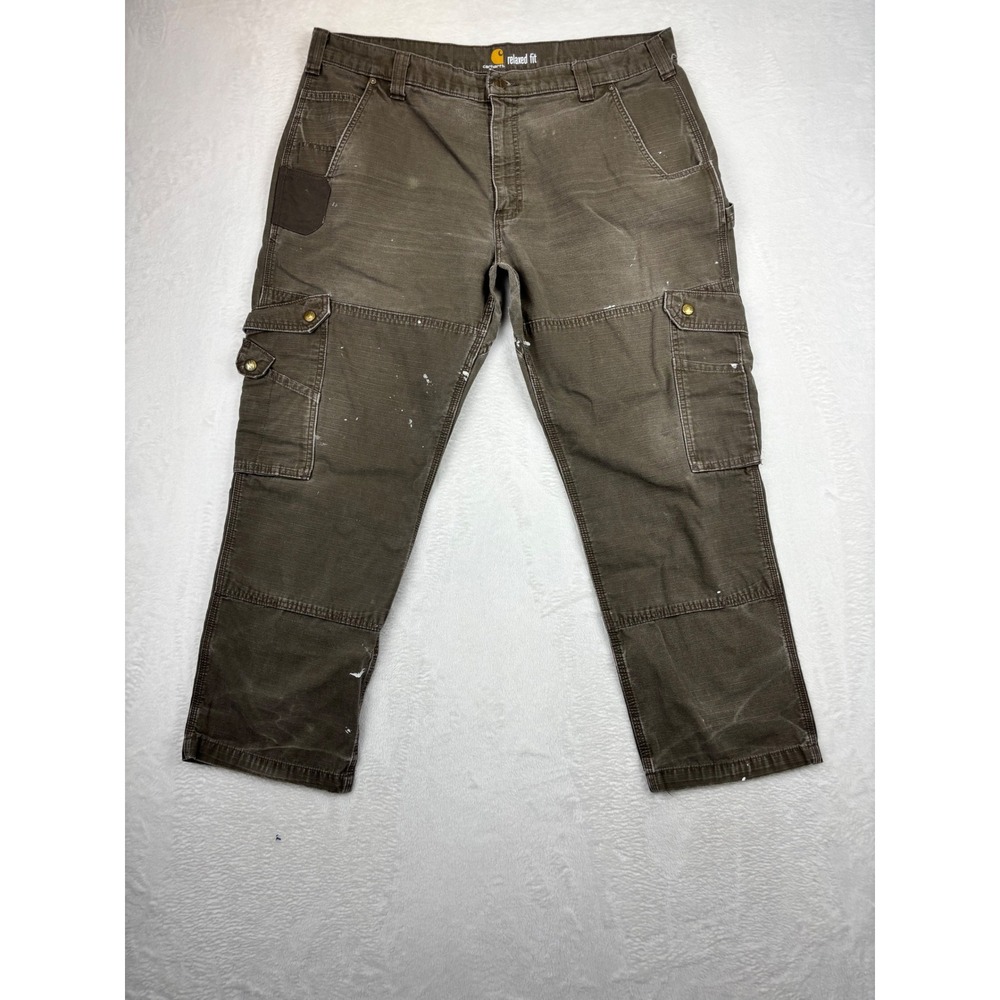 Y2K Carhartt‎ Relaxed Fit WorkWear Cargos Brown Distressed whiskers 40x30 CB5-8